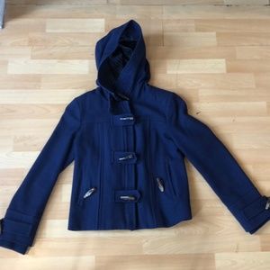 Anthropologie Navy Wool Hooded Jacket
